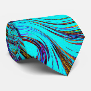 Aqua Blue and Black Groovy Abstract Retro Art Tie