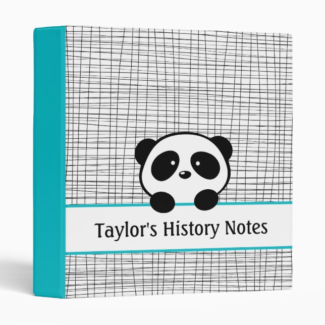Aqua Blue and Black Panda Bear School Binder (Front/Spine)