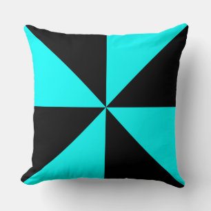 Aqua Blue and Black Pinwheel Throw Pillow
