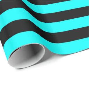Aqua Blue and Black Stripe Wrapping Paper