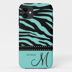 Aqua Blue and Black Zebra Patterns iPhone 11 Case