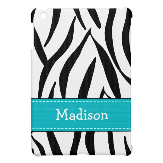 Aqua Blue and Black Zebra Print Case For The iPad Mini