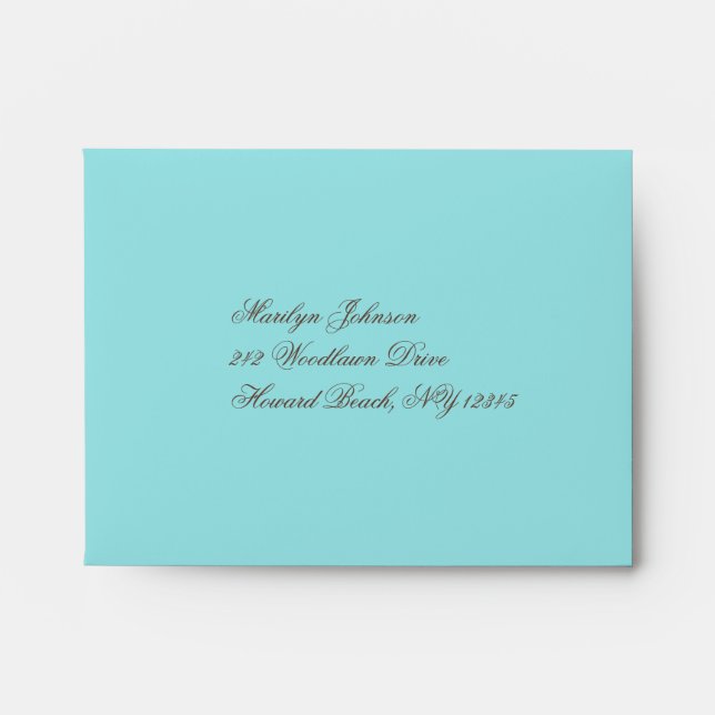 Aqua Blue and Brown Envelope for RSVP Card (Front)