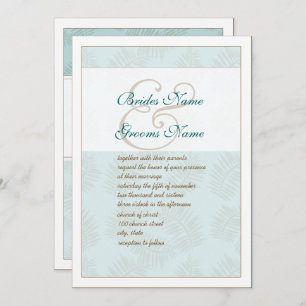 Aqua Blue and Brown Leaves Wedding Invitation