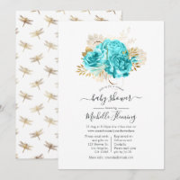 Aqua Blue and Gold Floral Virtual Shower