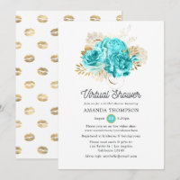Aqua Blue and Gold Floral Virtual Shower