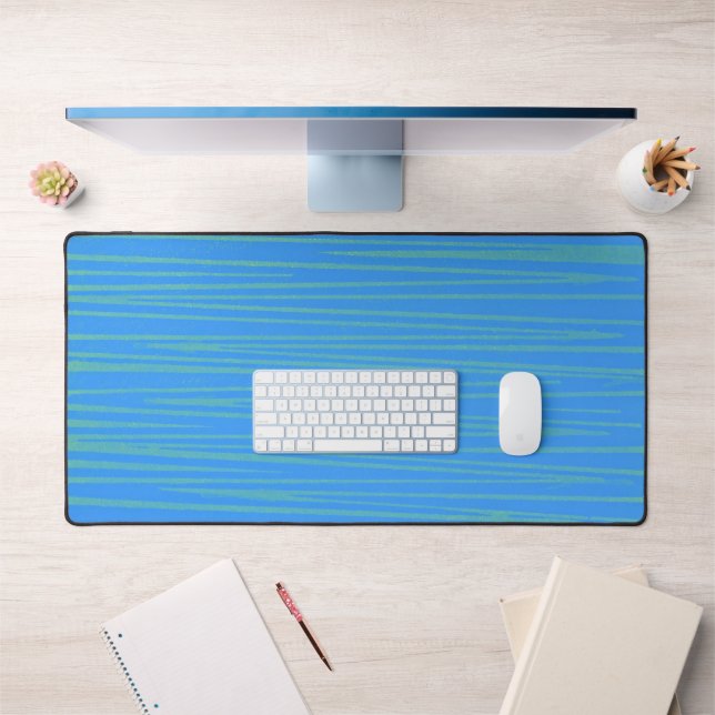 Aqua Blue and Green 70's Style Stripe Desk Mat Pad (Office 1)