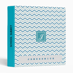 Aqua Blue and Grey Personalized Monogram Chevron Binder