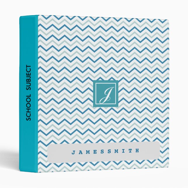 Aqua Blue and Grey Personalized Monogram Chevron Binder (Front/Spine)