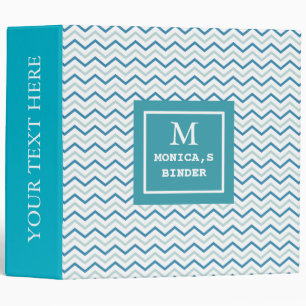 Aqua Blue and Grey Personalized Monogram Chevron Binder