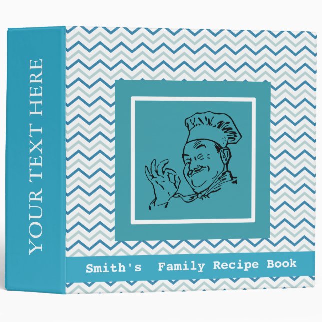 Aqua Blue and Grey Personalized Monogram Chevron Binder (Front/Spine)