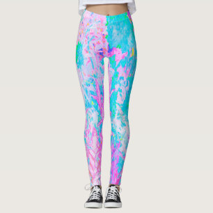 Aqua Blue and Hot Pink Hydrangea Landscape Leggings