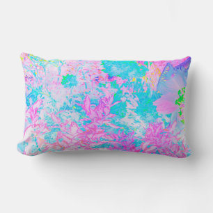 Aqua Blue and Hot Pink Hydrangea Landscape Lumbar Pillow