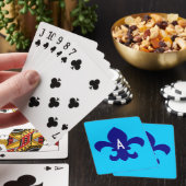 Aqua Blue and Navy Fleur de Lis Monogram Playing Cards (In Situ)