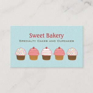 Aqua Blue and Pink Cupcake Cute Bakery Business Card