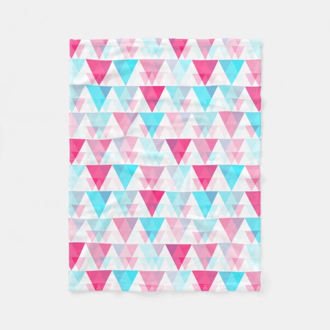 Aqua Blue and Pink Triangles Geometric Pattern Fleece Blanket (Front)