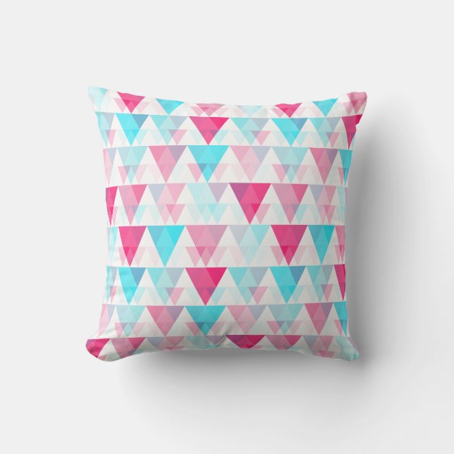 Aqua Blue and Pink Triangles Geometric Pattern Throw Pillow (Front)