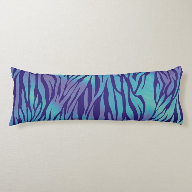 Aqua Blue And Purple Zebra Stripes Body Pillow (Front)