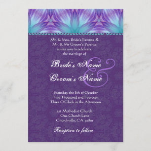 Aqua Blue and Royal Purple Purple Wedding Invitation