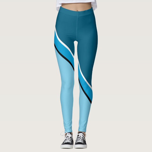 Aqua Blue and Turquoise Diagonal Leggings (Front)