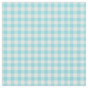 Aqua Blue and White Chequered Gingham Fabric