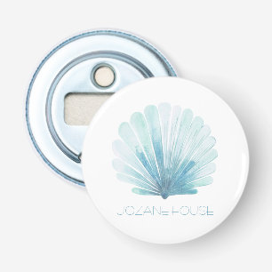 Aqua Blue and White Coastal Seashell Personalized Bottle Opener