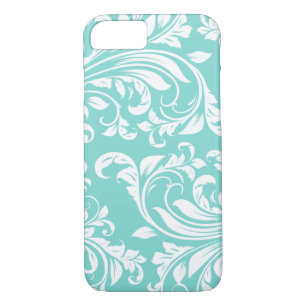 Aqua Blue and White Damasked Pattern iPhone 8/7 Case