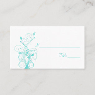 Aqua Blue and White Floral Place Cards