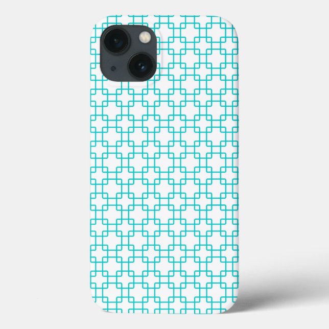 Aqua Blue and White Funky Retro Style Pattern Case-Mate iPhone Case (Back)