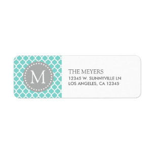 Aqua Blue and White Moroccan Pattern with Monogram
