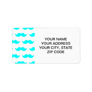 Aqua Blue and White Moustache Pattern 1 Label