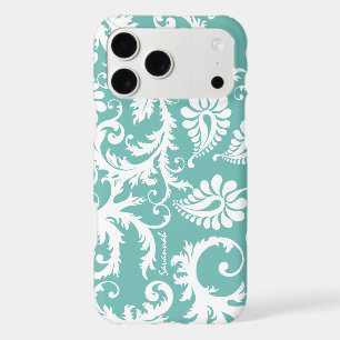 Aqua Blue And White Personalized Damask