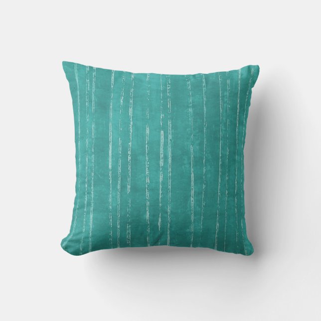 Aqua blue and white stripe pattern throw pillow (Front)