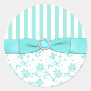 Aqua Blue and White Striped Floral Envelope Seal