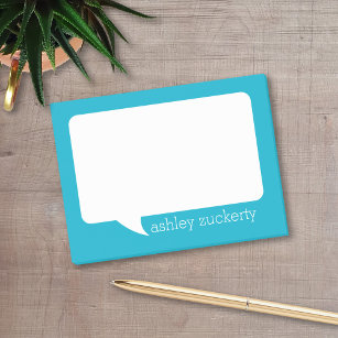 Aqua Blue and White Talk Bubble Personalized Name Post-it Notes