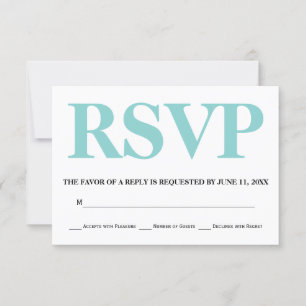 Aqua blue and white typography wedding RSVP Card