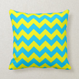 Aqua Blue and Yellow Zigzag Throw Pillow