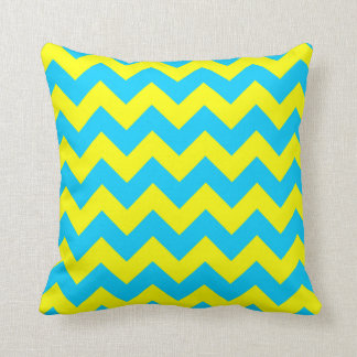Aqua Blue and Yellow Zigzag Throw Pillow