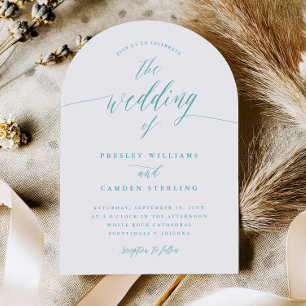 Aqua Blue Arch Wedding Calligraphy Invitation Card