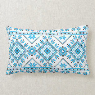 Aqua Blue Aztec Tribal Ethnic Geometric Pattern Lumbar Pillow