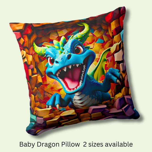Aqua Blue Baby Dragon Breaking Through Throw Pillow (Creator Uploaded)