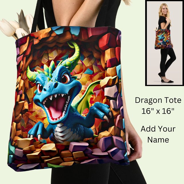 Aqua Blue Baby Dragon Breaking Through Tote Bag (Creator Uploaded)
