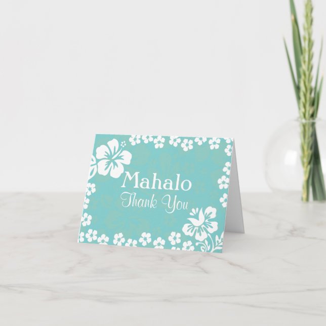 Aqua Blue Beach Flowers Mariage Merci Cartes (Devant)