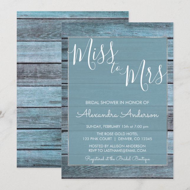 Aqua Blue Beach House Miss to Mrs Bridal Shower Invitation (Front/Back)
