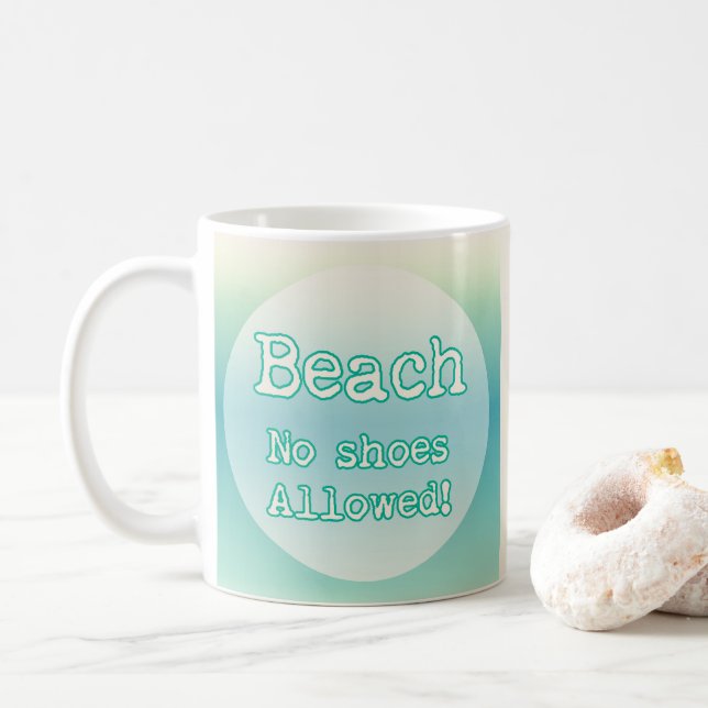 Aqua Blue Beach Lovers Quote Minimalist Typography Coffee Mug (With Donut)