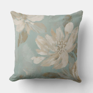 Aqua Blue Beige Cream Abstract Floral Throw Pillow