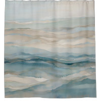 Aqua Blue Beige Teal Cream Abstract Wave Pattern