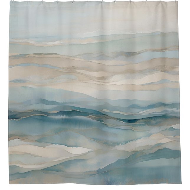 Aqua Blue Beige Teal Cream Abstract Wave Pattern (Front)