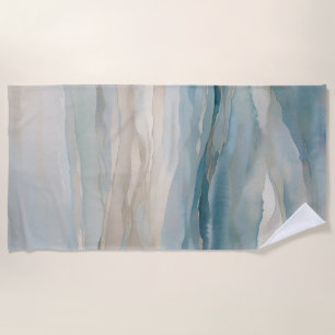 Aqua Blue Beige Teal Cream Abstract Wave Pattern Beach Towel