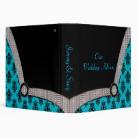 Aqua Blue & Black Damask Gem Sparkle